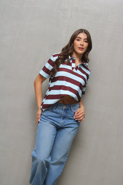 Camiseta Polo Oversized En Rib