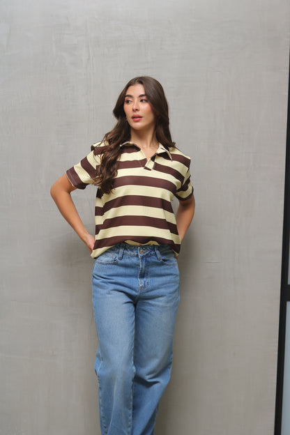 Camiseta Polo Oversized En Rib